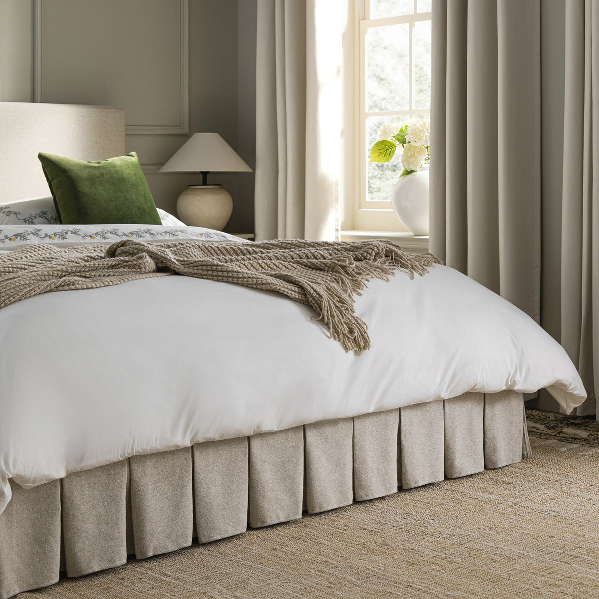 Egerton Box-Pleat Ottoman Storage Bed in Oatmeal Brushed Fabric