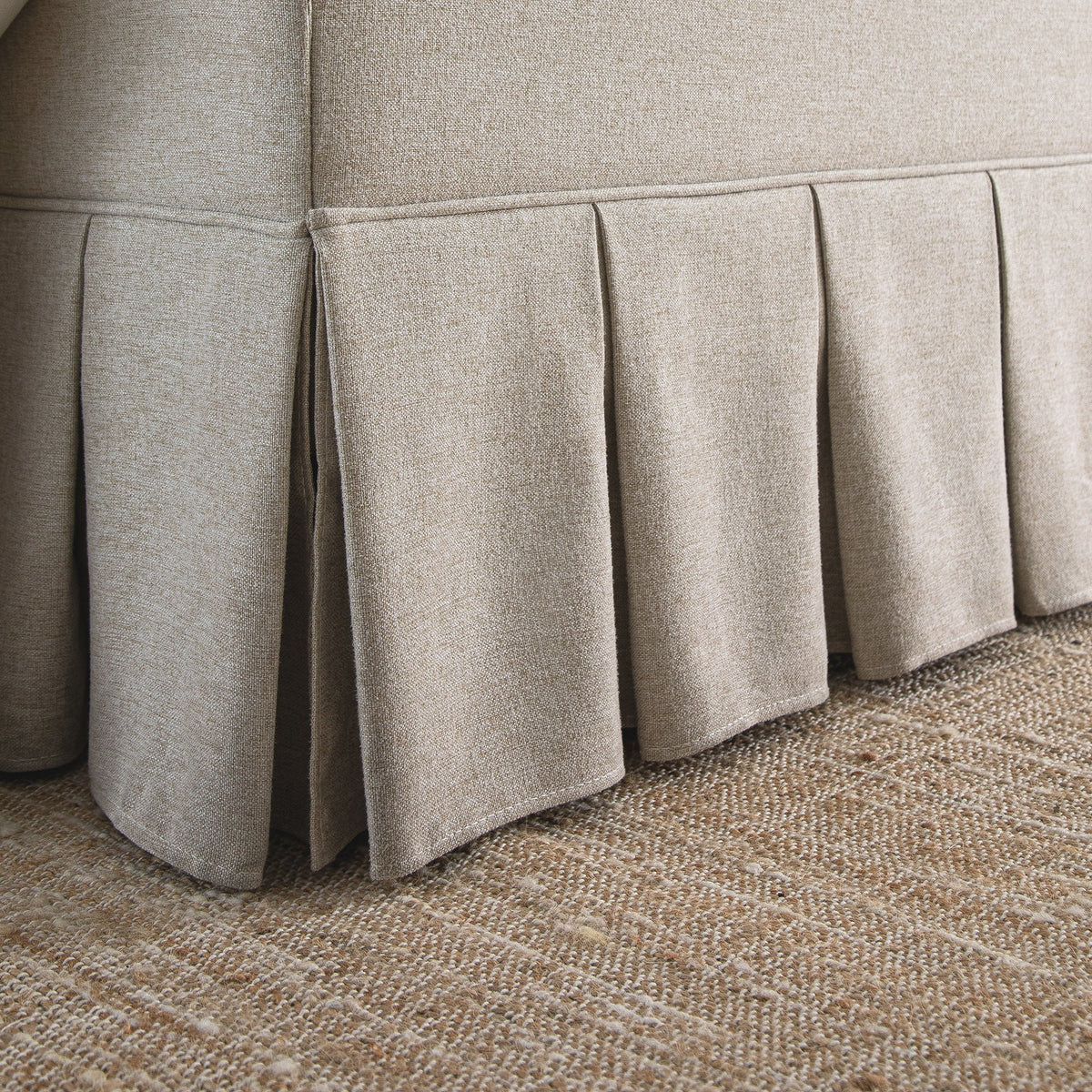Egerton Box-Pleat Ottoman Storage Bed in Oatmeal Brushed Fabric