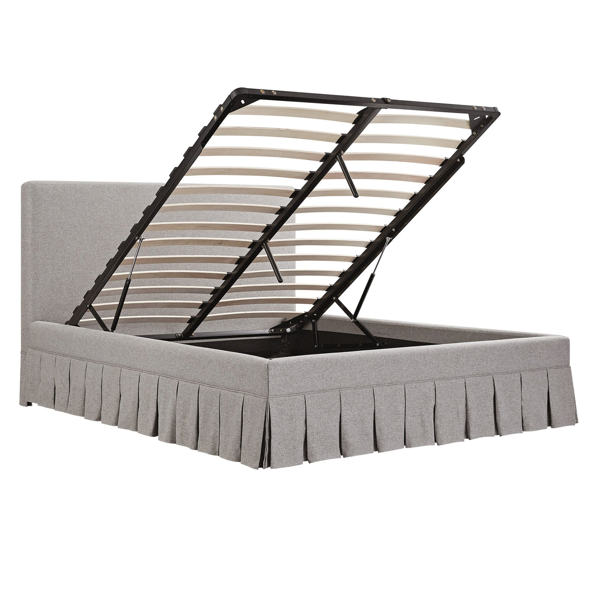 Egerton Box-Pleat Ottoman Storage Bed in Stone Brushed Fabric