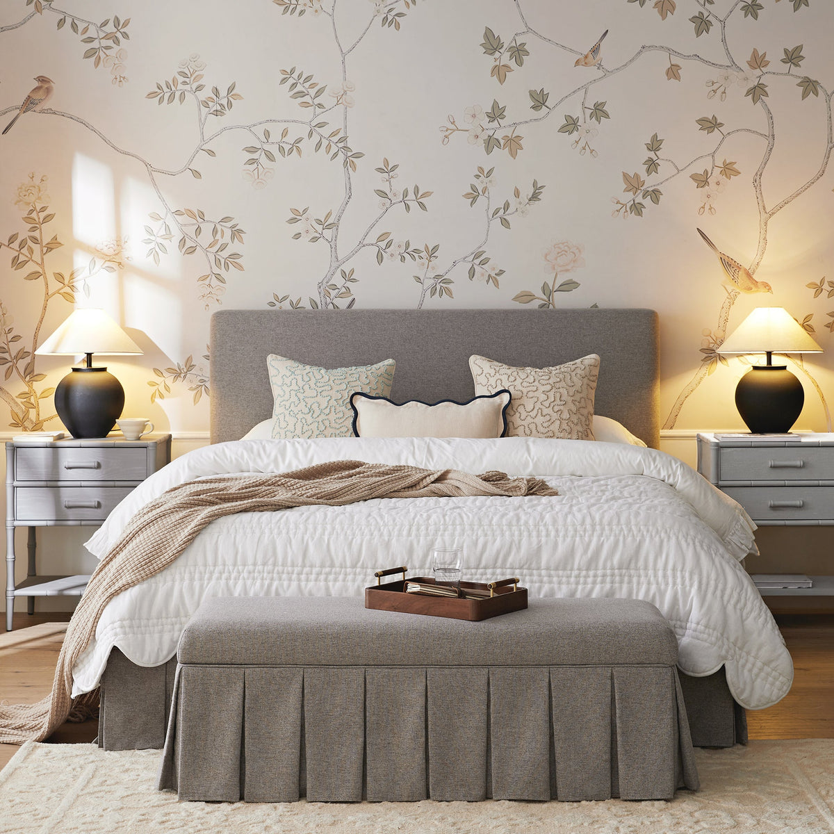 Egerton Box-Pleat Ottoman Storage Bed in Stone Brushed Fabric