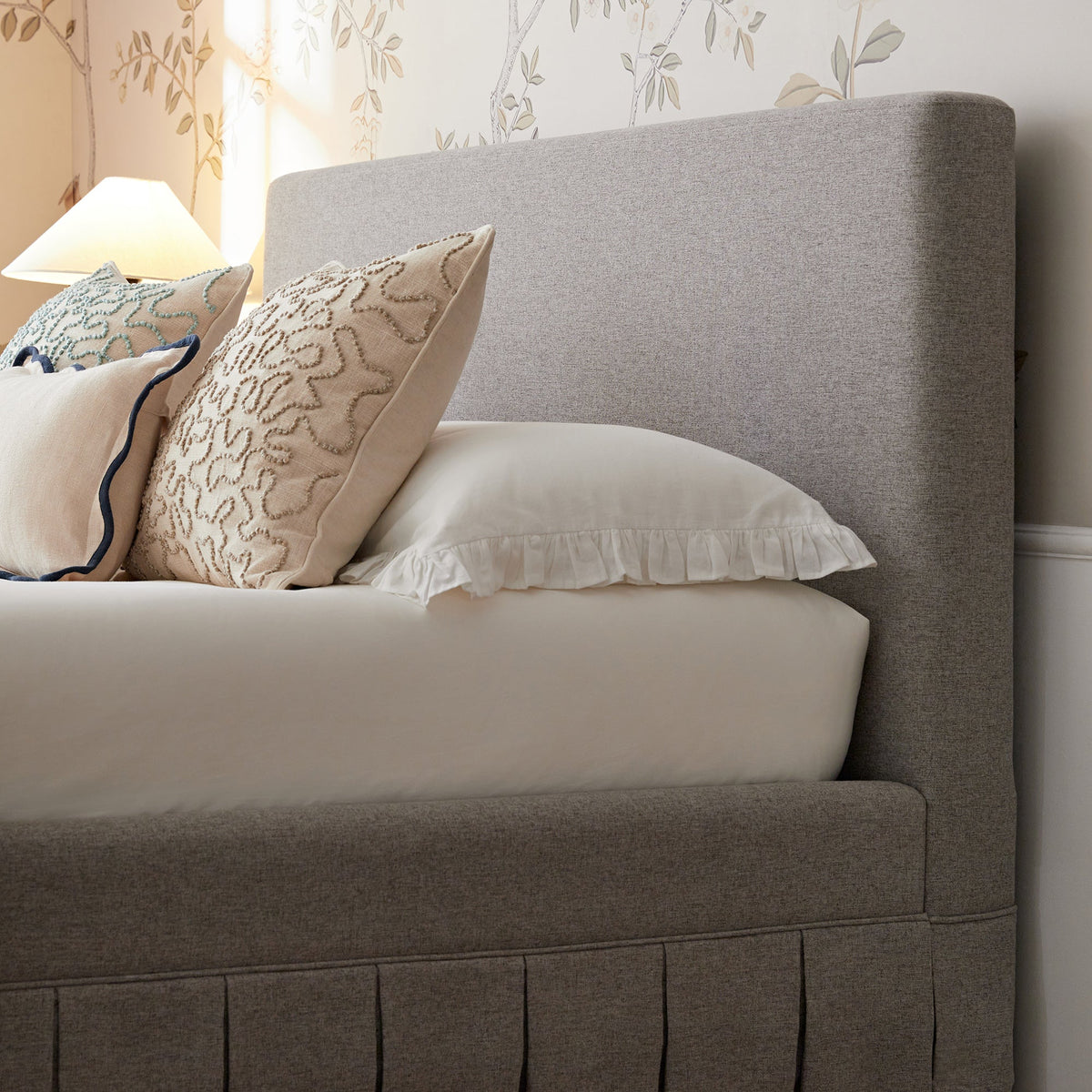 Egerton Box-Pleat Ottoman Storage Bed in Stone Brushed Fabric