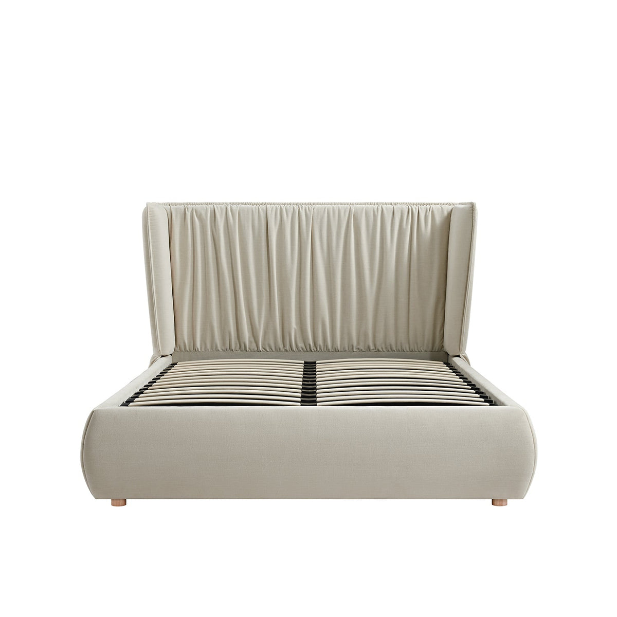Astrid Ruched Wingback Bed in Ivory Chenille