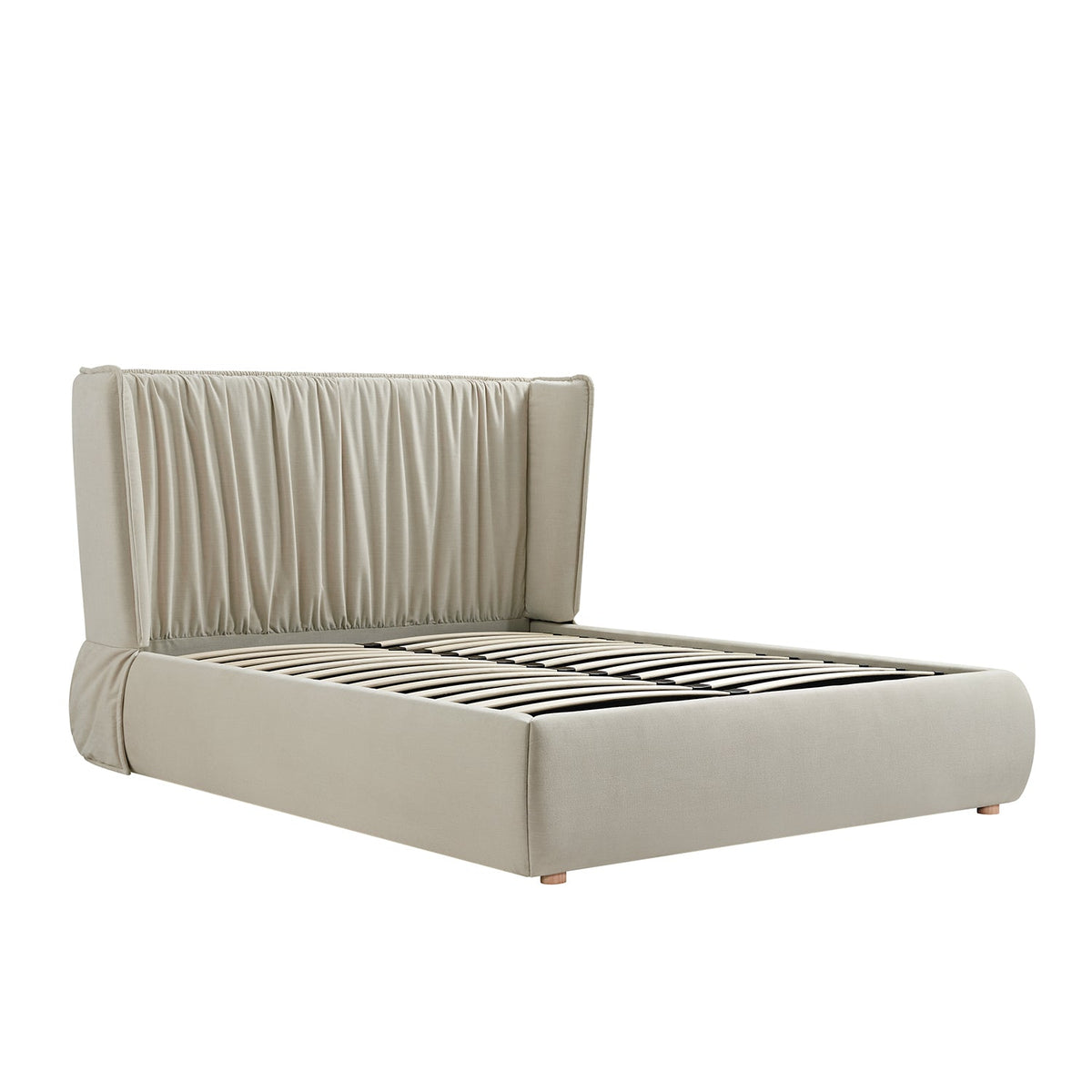 Astrid Ruched Wingback Bed in Ivory Chenille