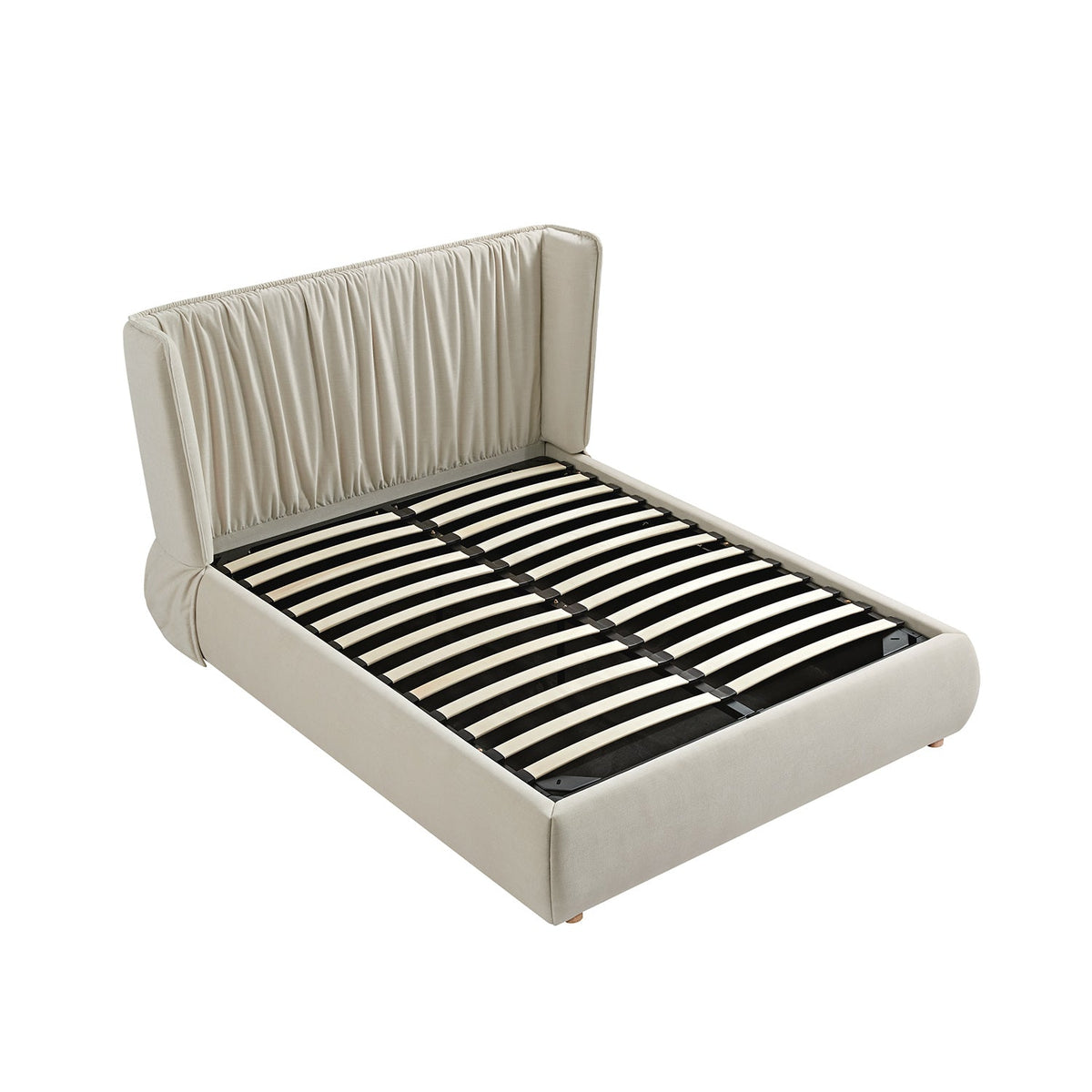 Astrid Ruched Wingback Bed in Ivory Chenille