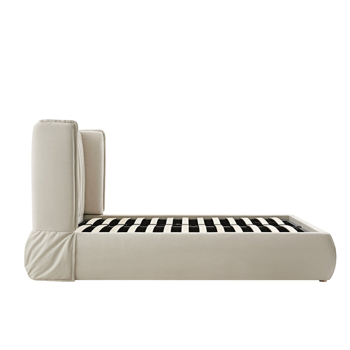 Astrid Ruched Wingback Bed in Ivory Chenille