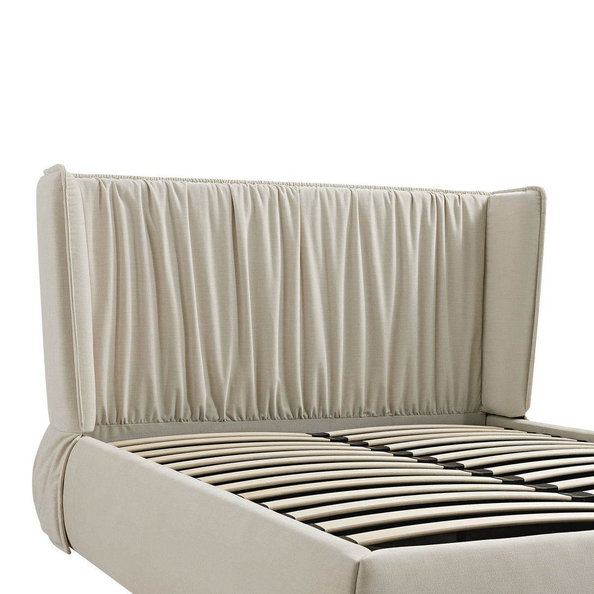 Astrid Ruched Wingback Bed in Ivory Chenille