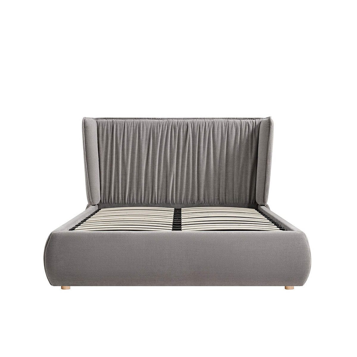 Astrid Ruched Wingback Bed in Soft Grey Chenille