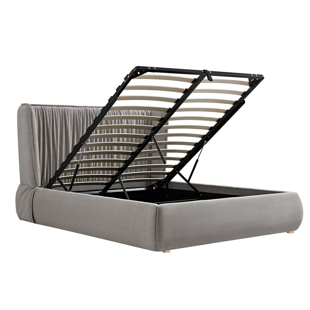Astrid Ruched Wingback Bed in Soft Grey Chenille