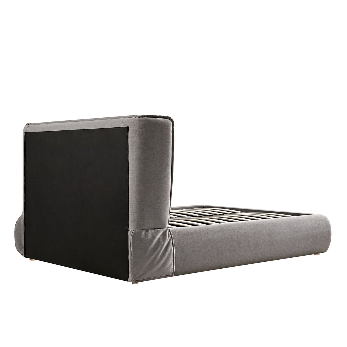 Astrid Ruched Wingback Bed in Soft Grey Chenille