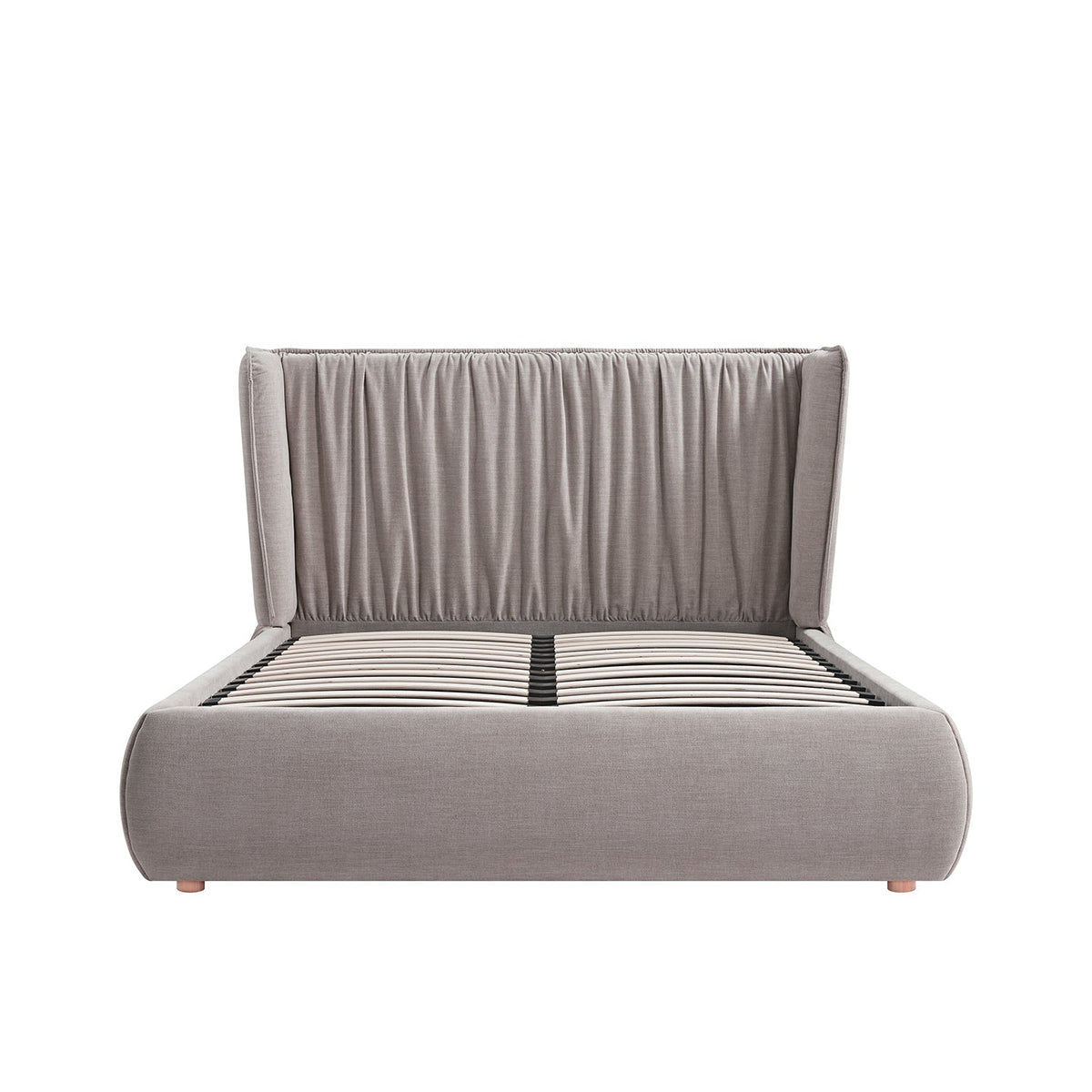 Astrid Ruched Wingback Bed in Oatmeal Chenille