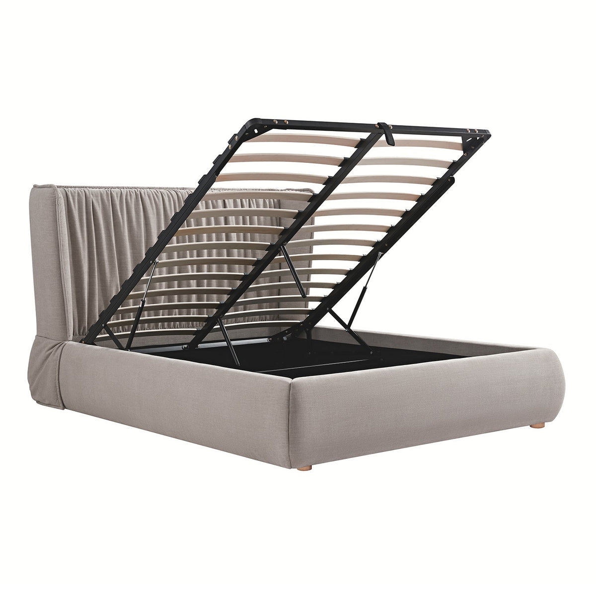 Astrid Ruched Wingback Bed in Oatmeal Chenille