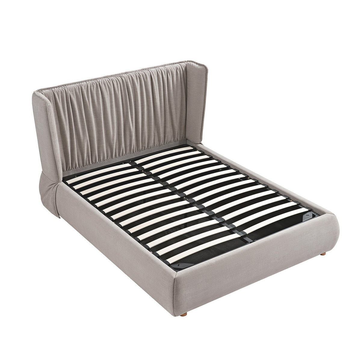 Astrid Ruched Wingback Bed in Oatmeal Chenille