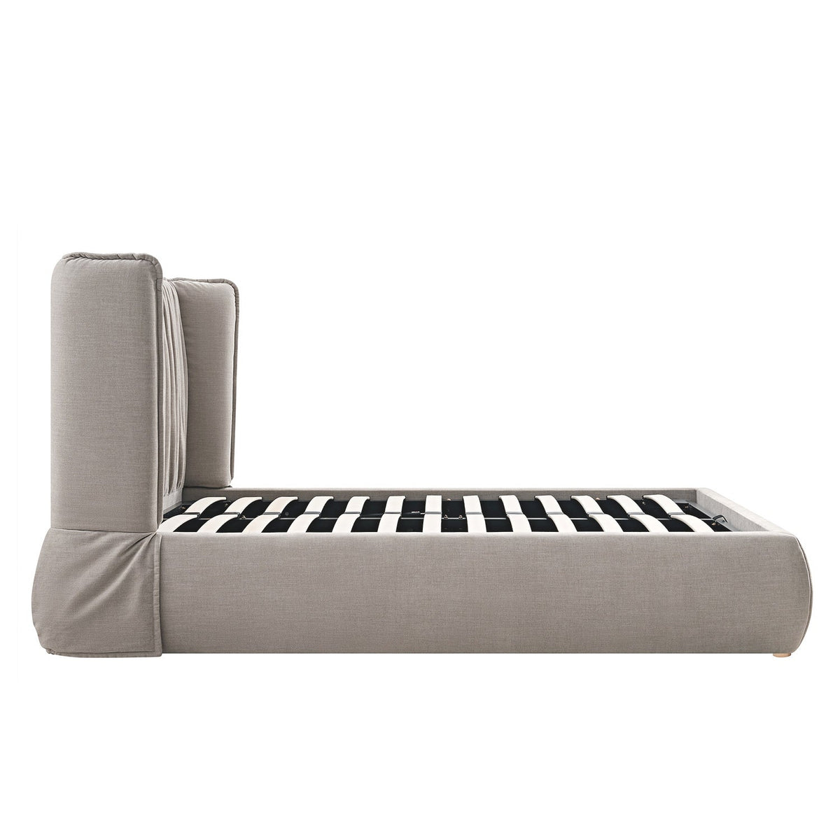 Astrid Ruched Wingback Bed in Oatmeal Chenille