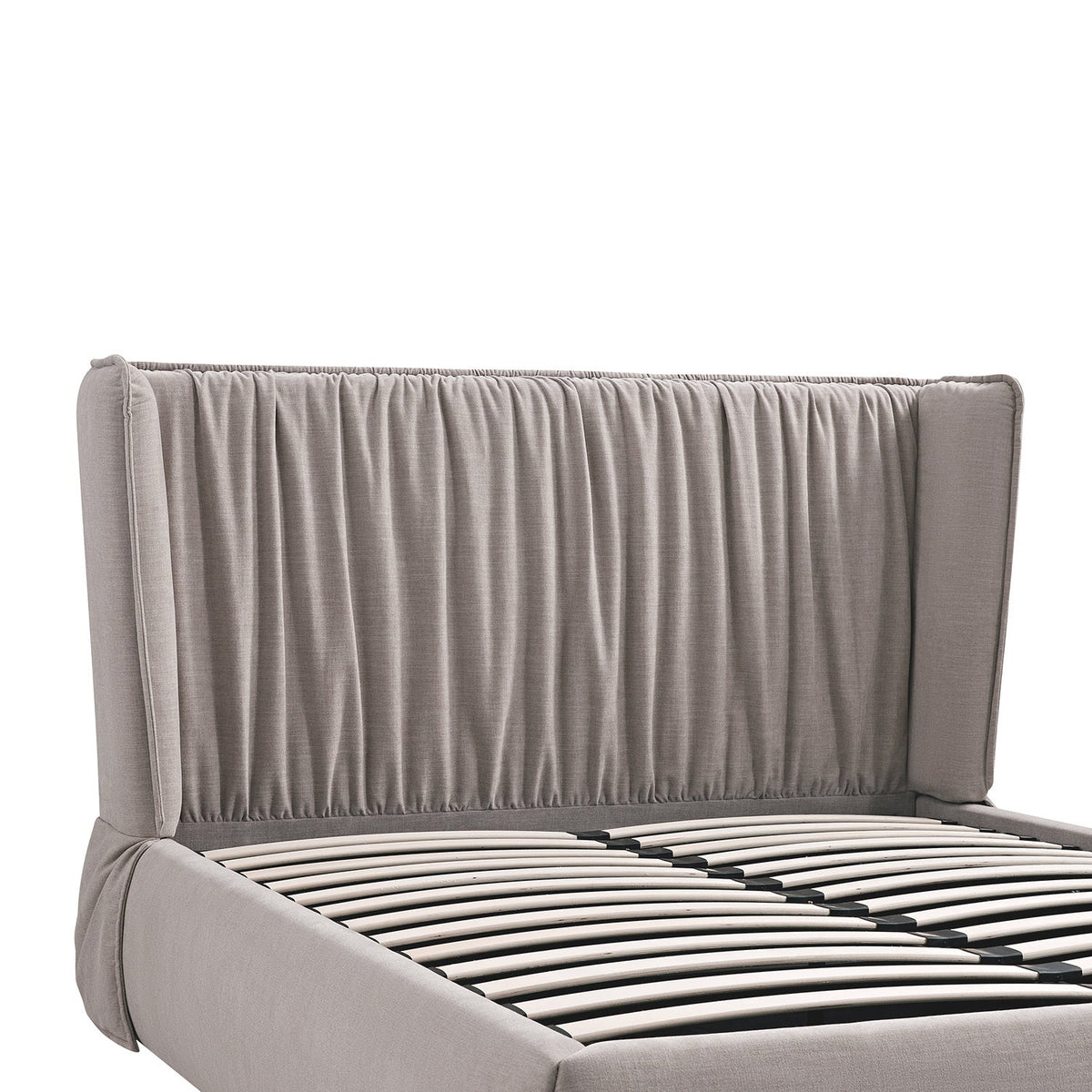 Astrid Ruched Wingback Bed in Oatmeal Chenille