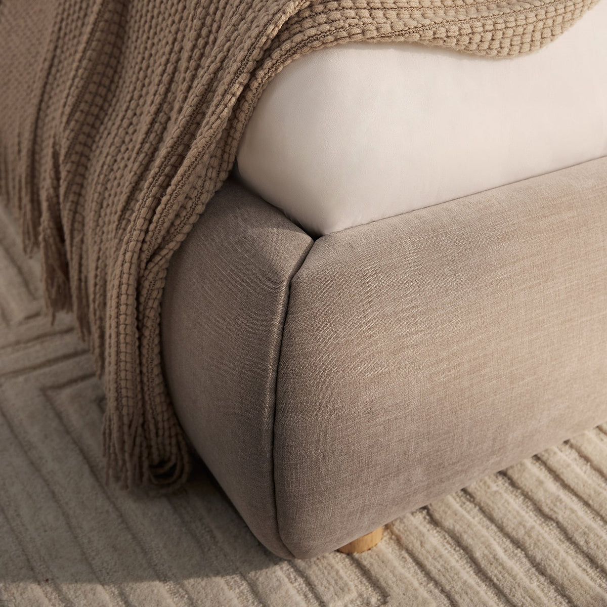 Astrid Ruched Wingback Bed in Oatmeal Chenille