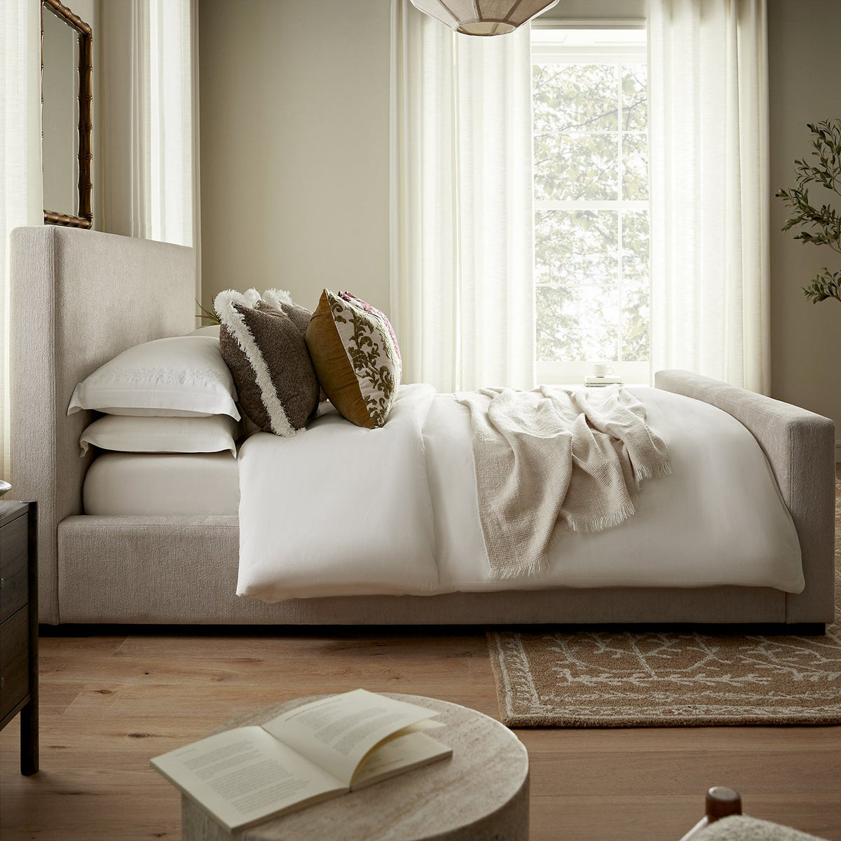 Antoine Side-Opening Ottoman Storage Bed in Soft Beige Chenille