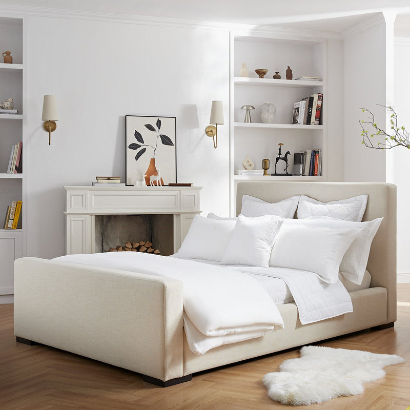 Antoine Side-Opening Ottoman Storage Bed in Ivory Linen Blend