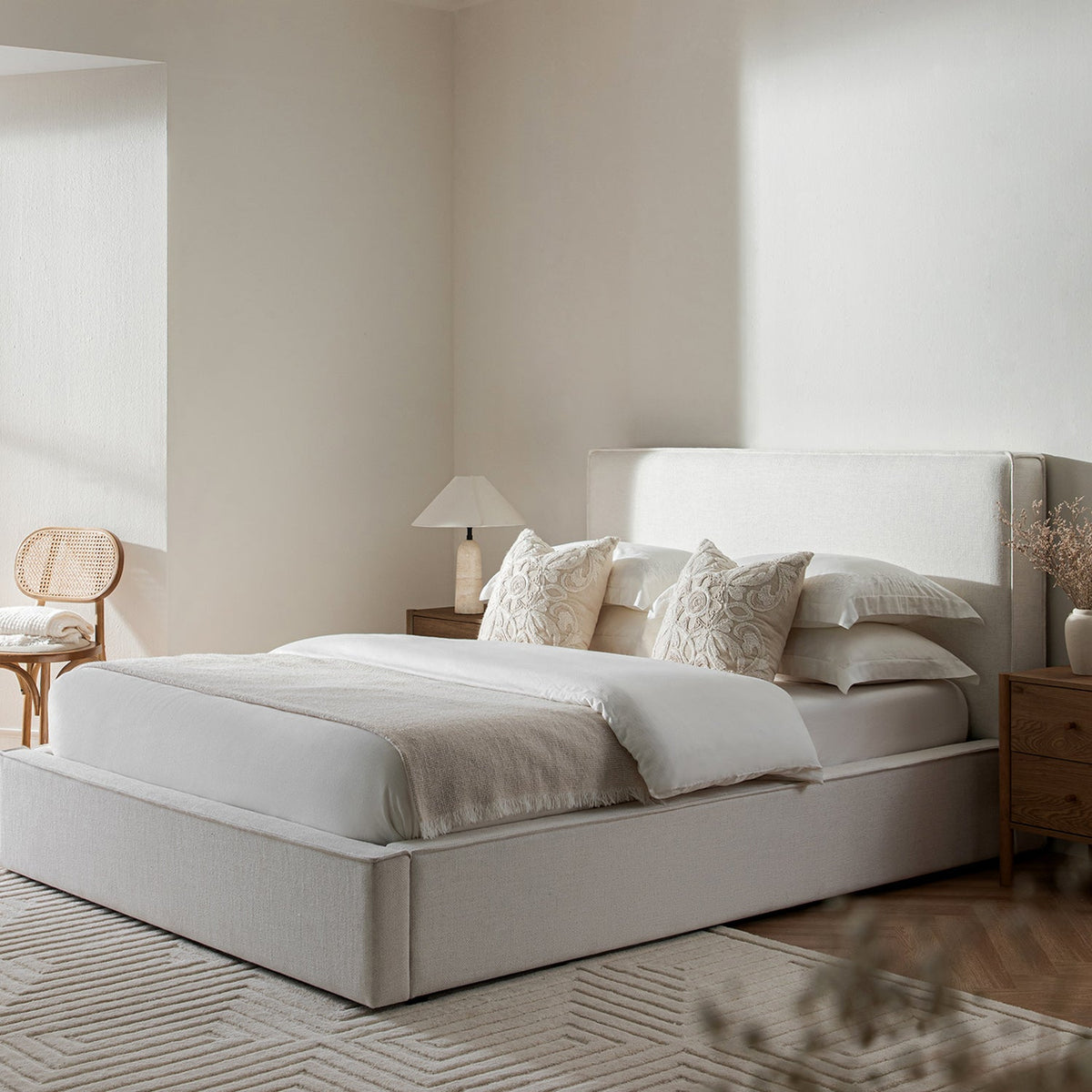 Forte Drawer Storage Bed in Beige Linen Blend