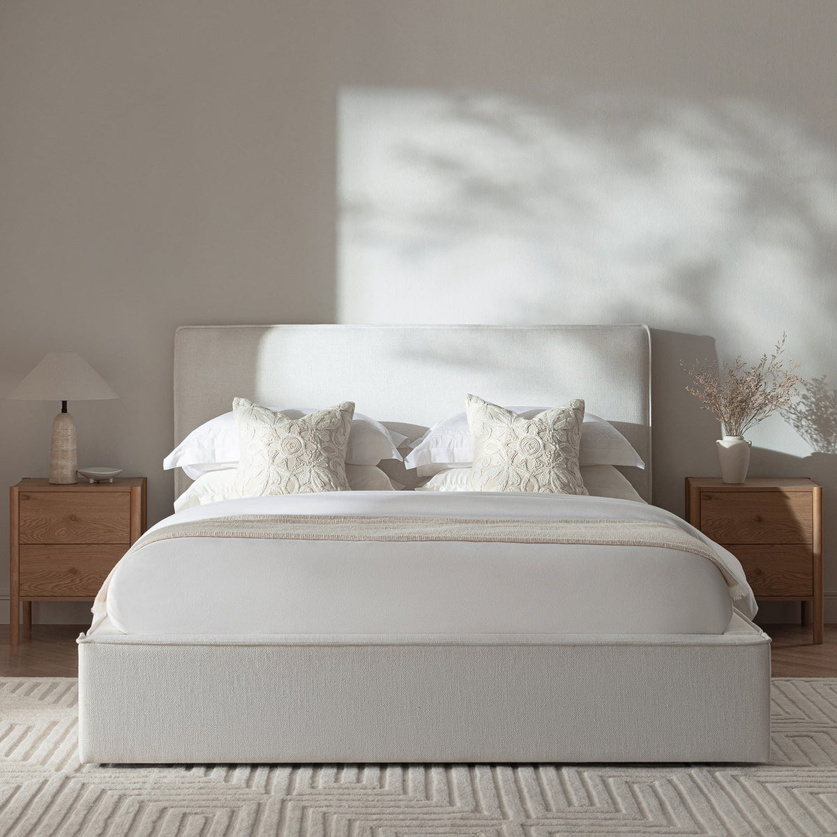 Forte Drawer Storage Bed in Beige Linen Blend
