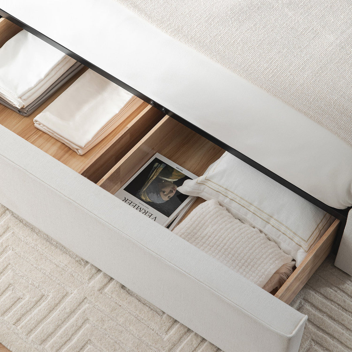 Forte Drawer Storage Bed in Beige Linen Blend