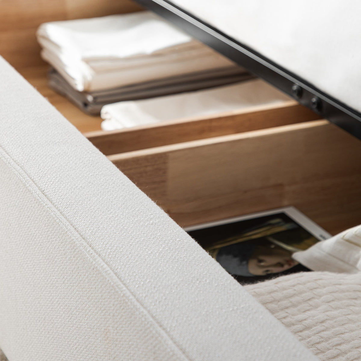 Forte Drawer Storage Bed in Beige Linen Blend