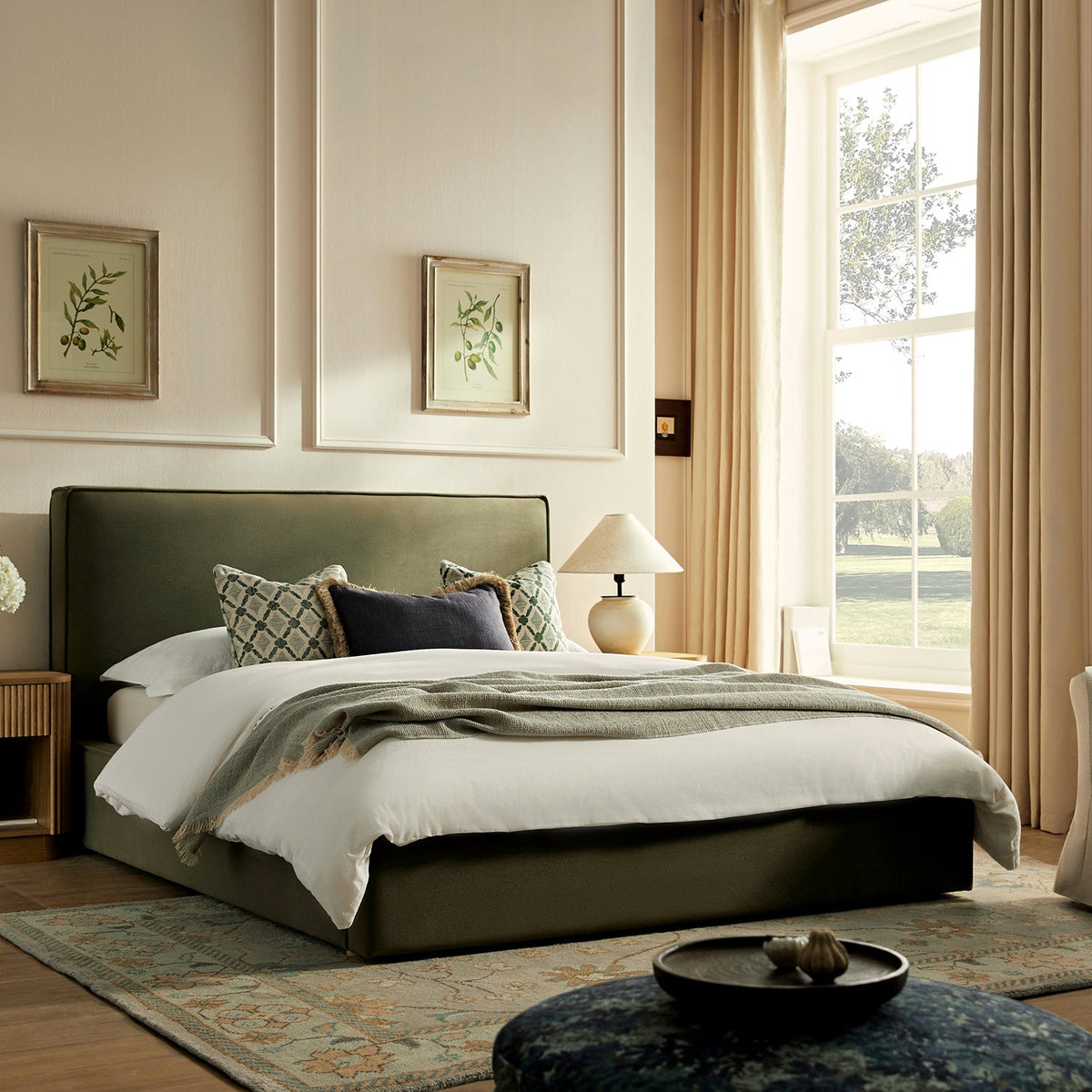 Forte Drawer Storage Bed in Dried Herb Mohair