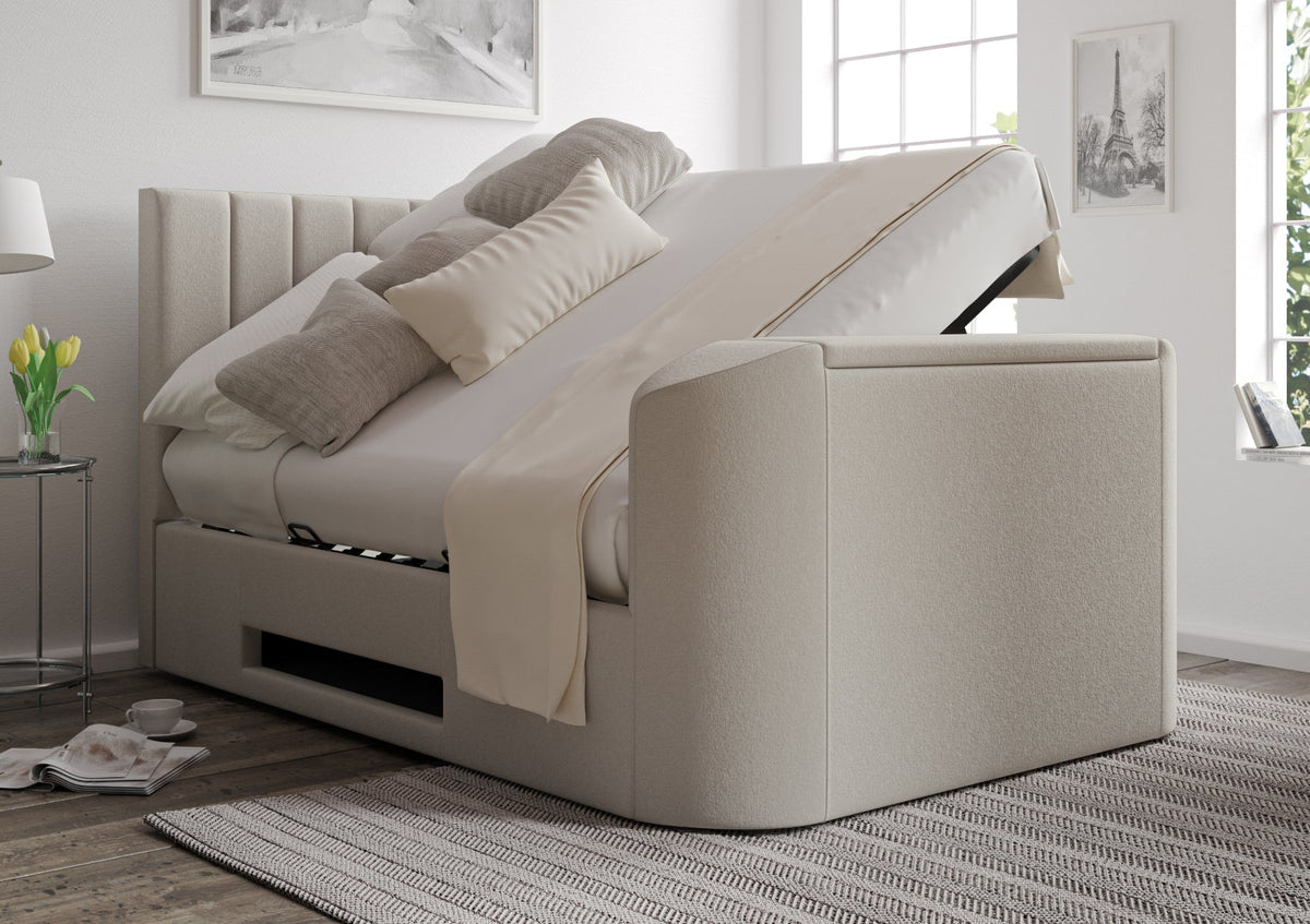 Berkley Upholstered Arran Natural Ottoman TV Bed - Bed Frame Only