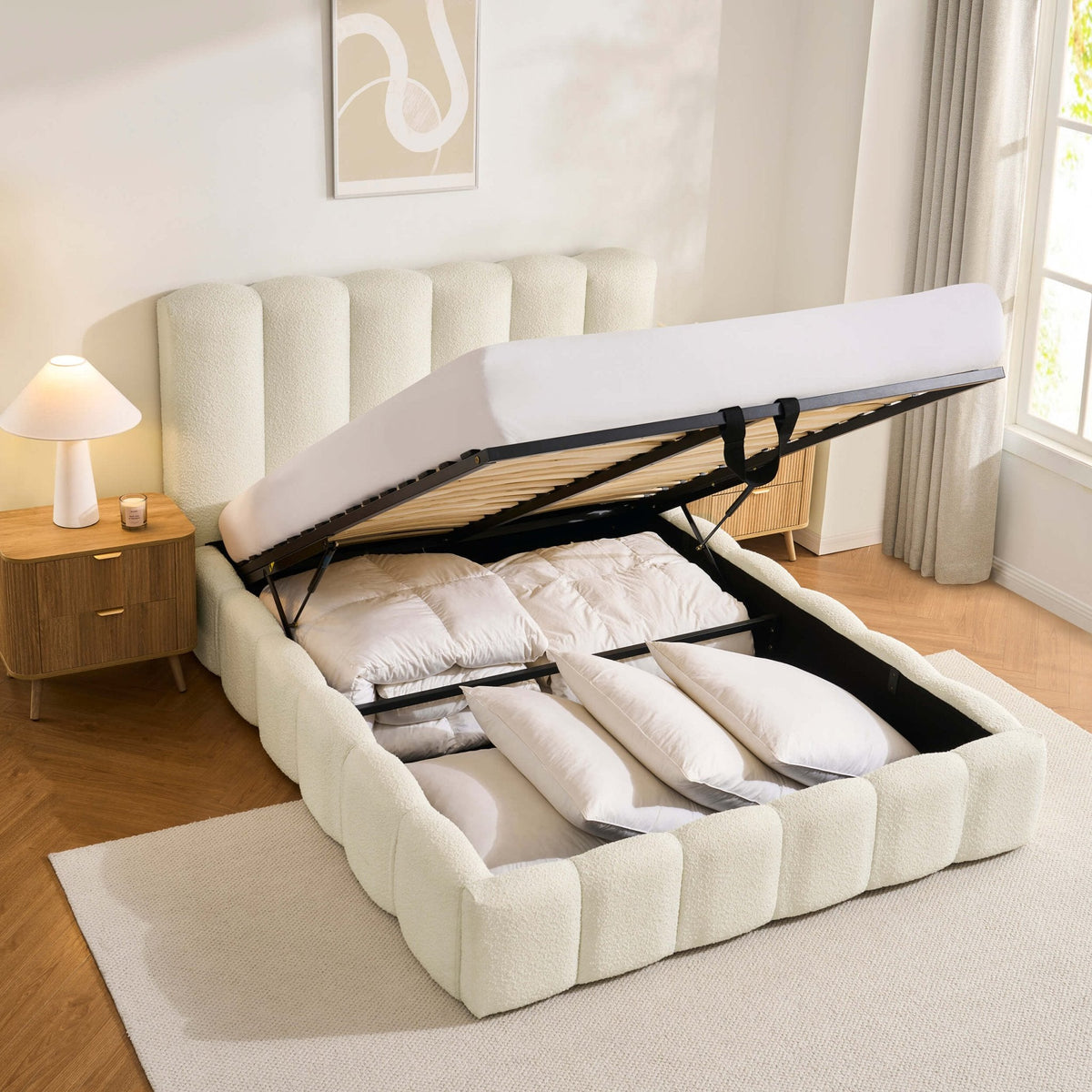 Cheshire Boucle Ottoman Storage Bed - Off White — view 5
