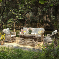 Willowbrook rattan garden furniture set with cream cushions and patterned pillows – image 4 of 15