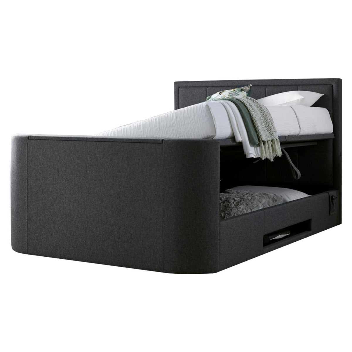Eston 2.1 Ottoman TV Bed in Grey Fabric Built in Speakers & 43" TV Capacity — view 7