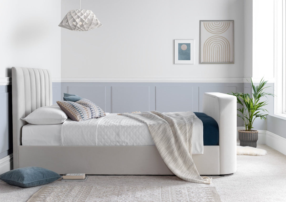 Lucille Upholstered TV Bed Natural Velvet Bed Frame Only