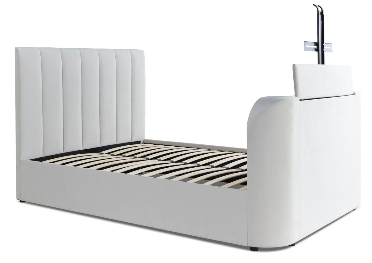 Lucille Upholstered TV Bed Natural Velvet Bed Frame Only