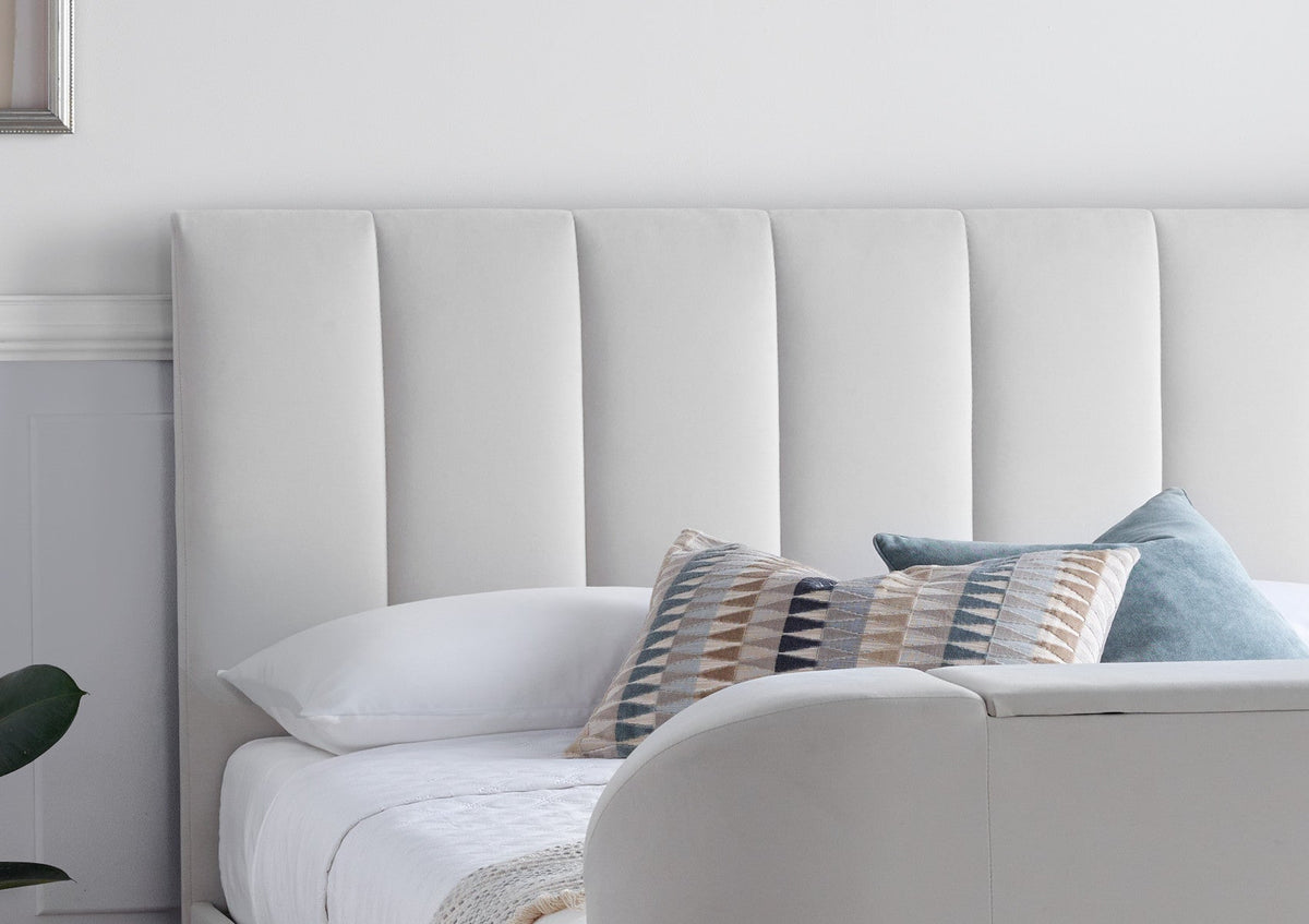 Lucille Upholstered TV Bed Natural Velvet Bed Frame Only