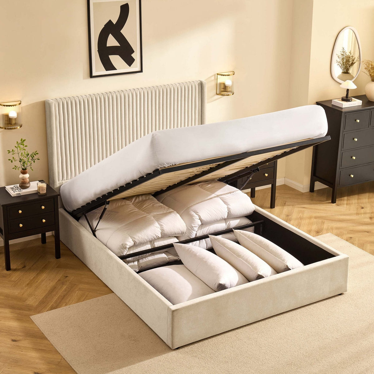Melrose Ottoman Storage Bed - Chenille Ivory — view 3