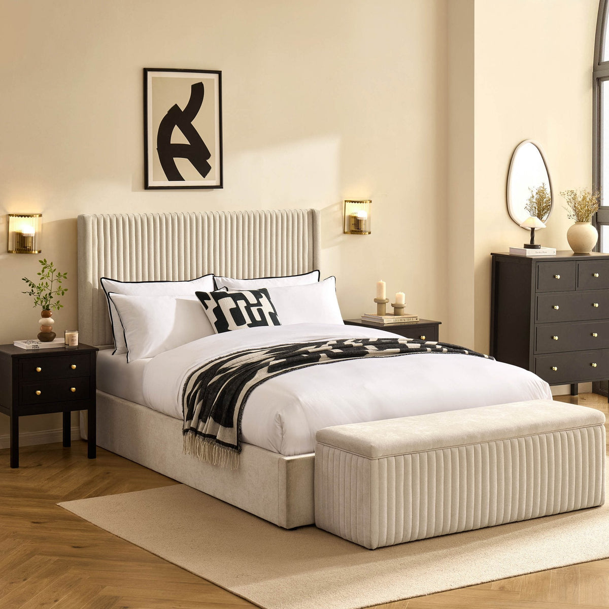 Melrose Ottoman Storage Bed - Chenille Ivory