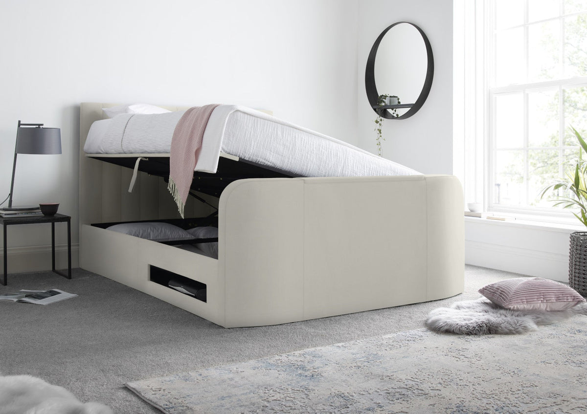Onelife Natural Velvet Upholstered TV Ottoman Bed Frame