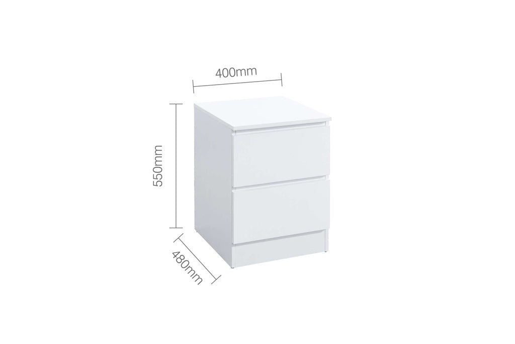 White Wooden 2 Drawer Bedside Table — view 8