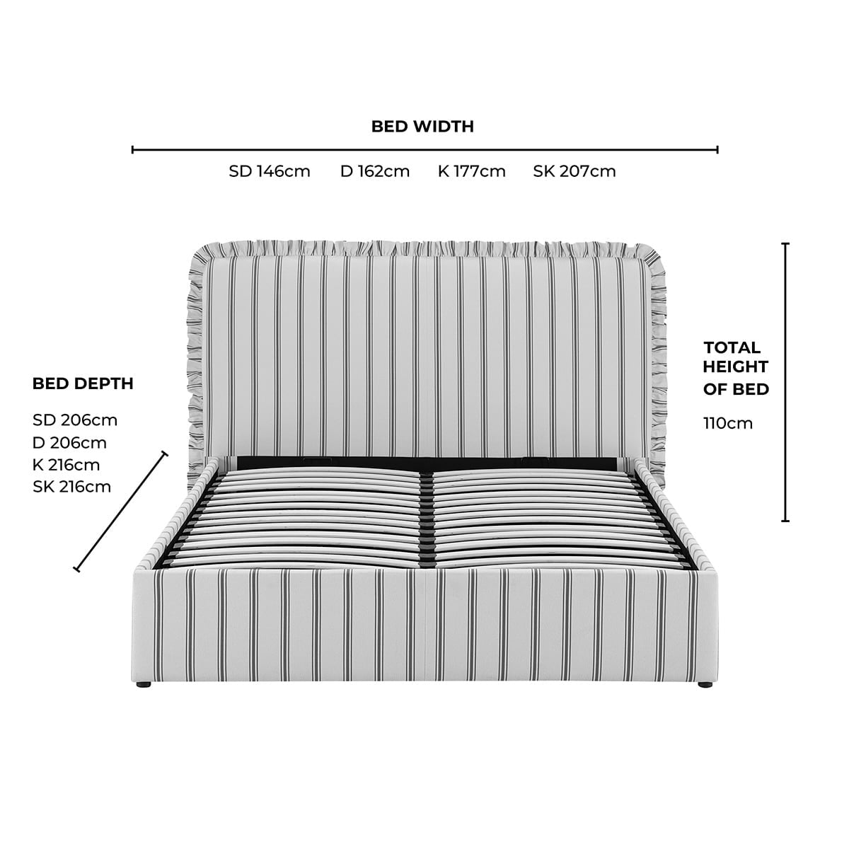 Riva Ottoman Storage Bed - Blue Stripe — view 15