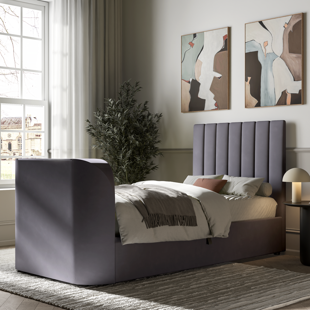 Madrid Ottoman TV Bed in Grey Velvet With 43" TV Capacity — view 6