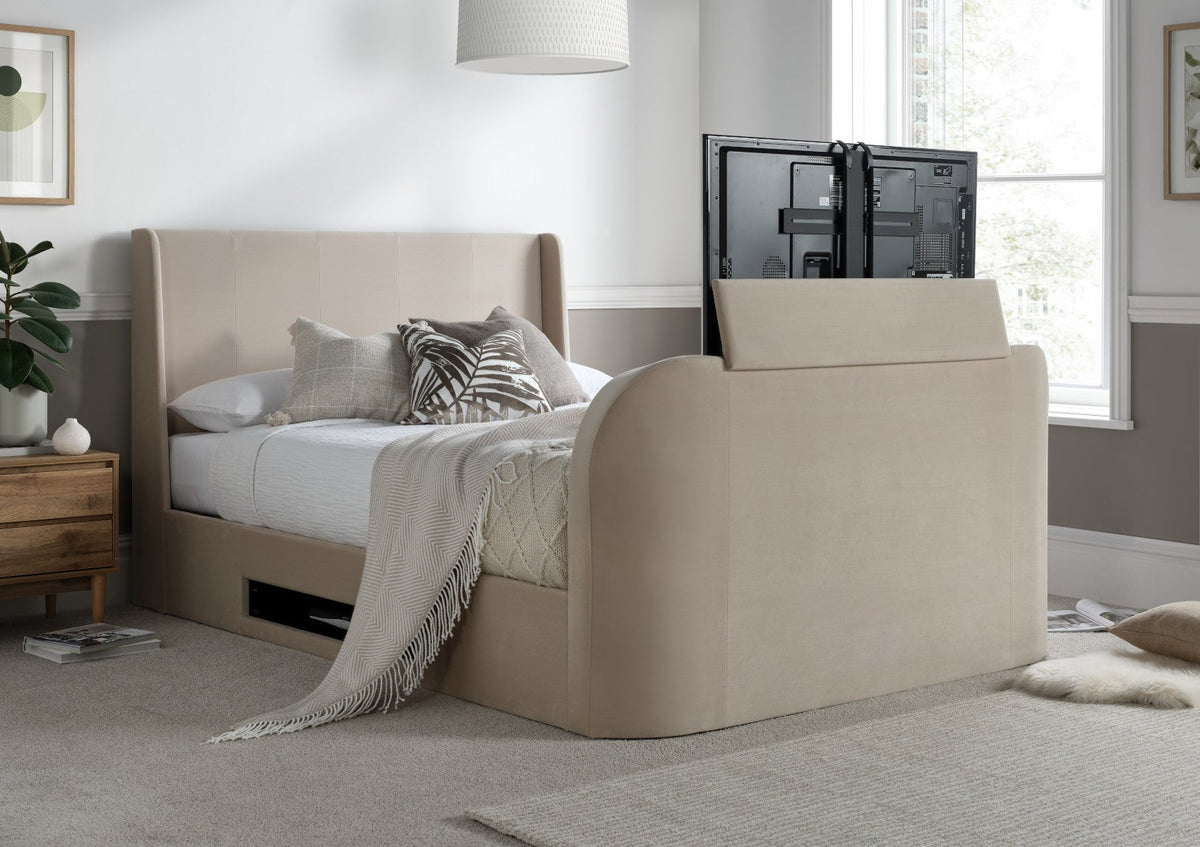 Vancouver Winged Upholstered Ottoman TV Bed Stone Velvet Frame Only